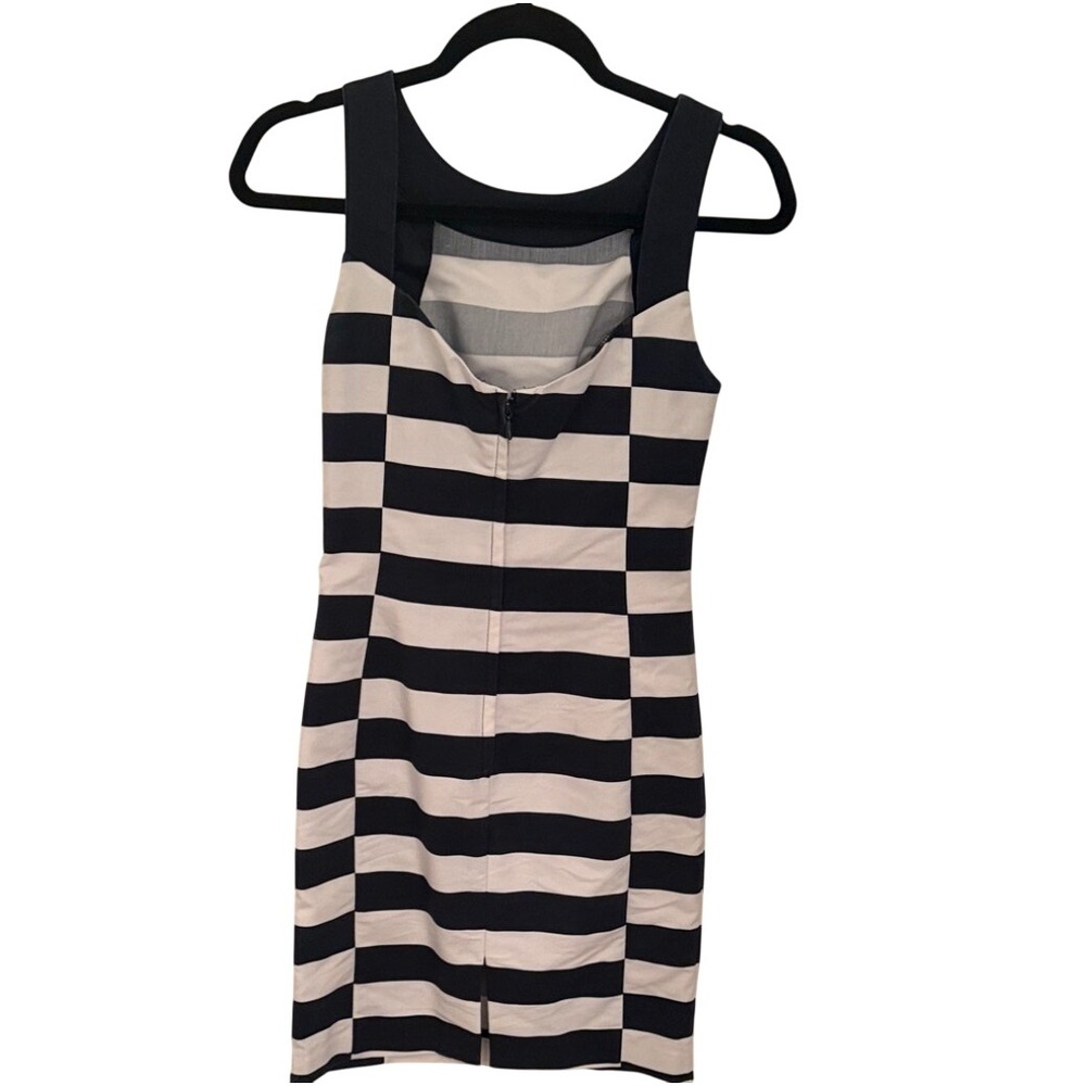 Navy  and Cream Striped Sleeveless Mini Dress Scoop‎ Neck Low Back Cocktail